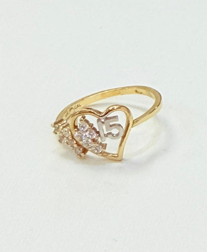 1486- NEW 10K Double Heart Quinceañera Ring W.G