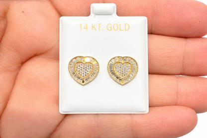 1058- 14K Full CZ Baguette Cut Around Heart Shape Stud Earrings W.G