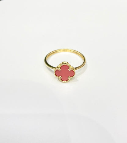 1584- NEW 14K Red Flower Trebol Ring W.G