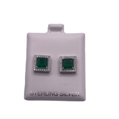 S537- .925 Green Square Stud Earrings