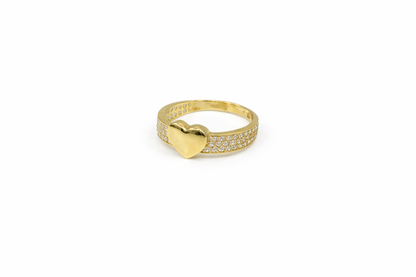 1491- NEW 14K Solid Gold Cz Pave Heart Ring W.G
