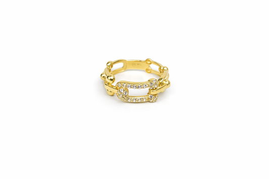 1493- NEW 14K Fashion Bead U Link Ring W.G