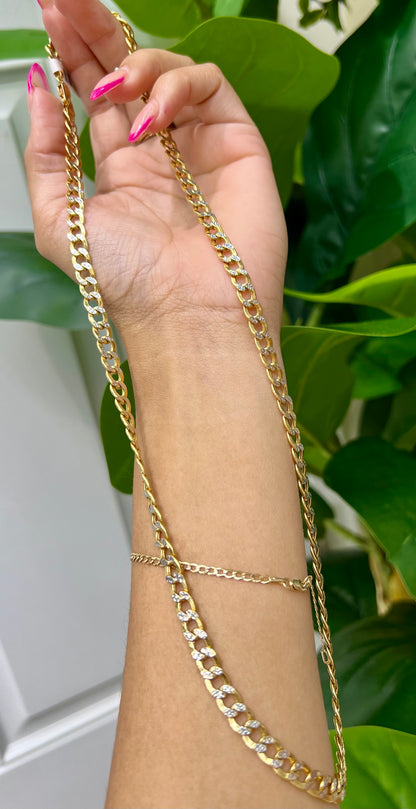 0034- NEW 14K Semi-Solid Cuban Curb Two-Tone Chain (6.7mm) W.G