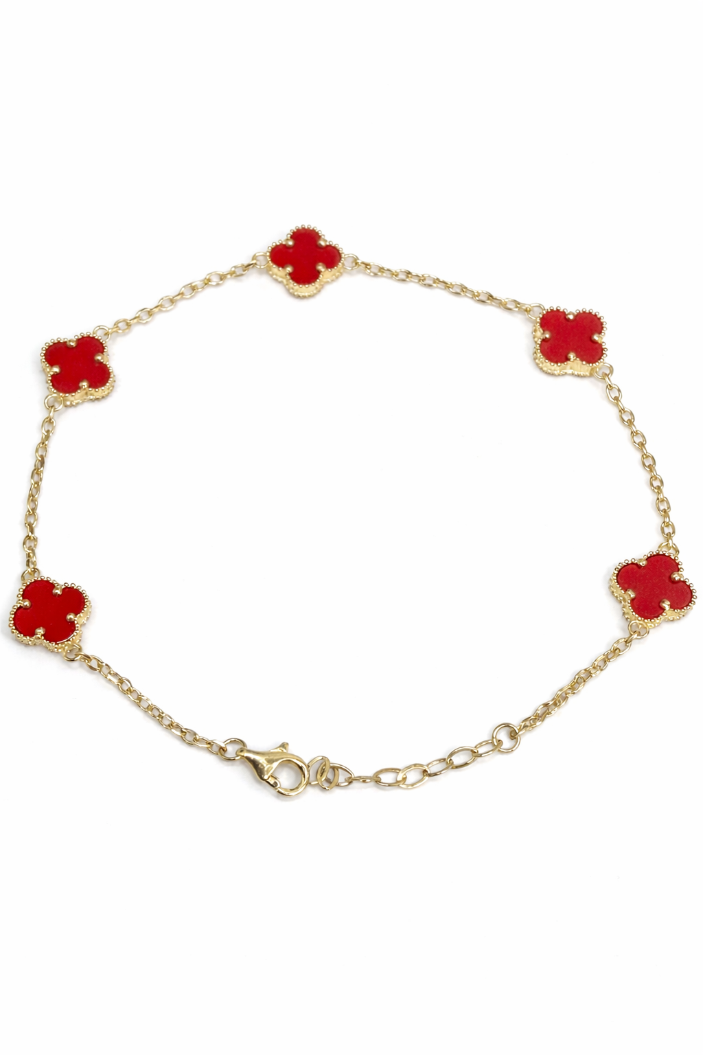 1589- NEW 14K Red Trebol Bracelet (8mm) 7”+1” Ext W.G