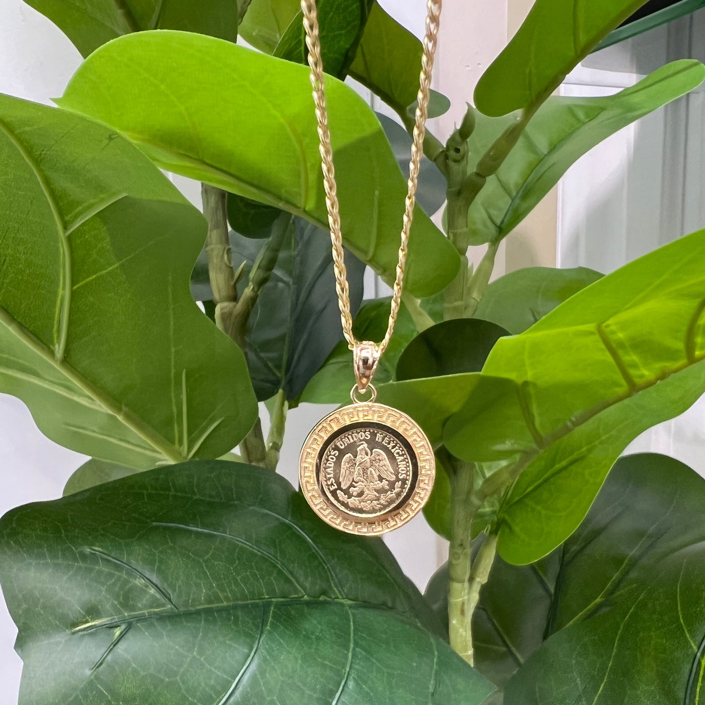 1239- NEW 14k Gold Moneda Holder Pendant W.G.