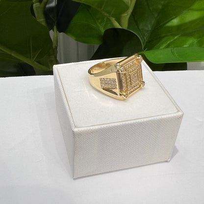 1355- NEW 14K Full Cz Classic Square Fashion Men's Ring W.G