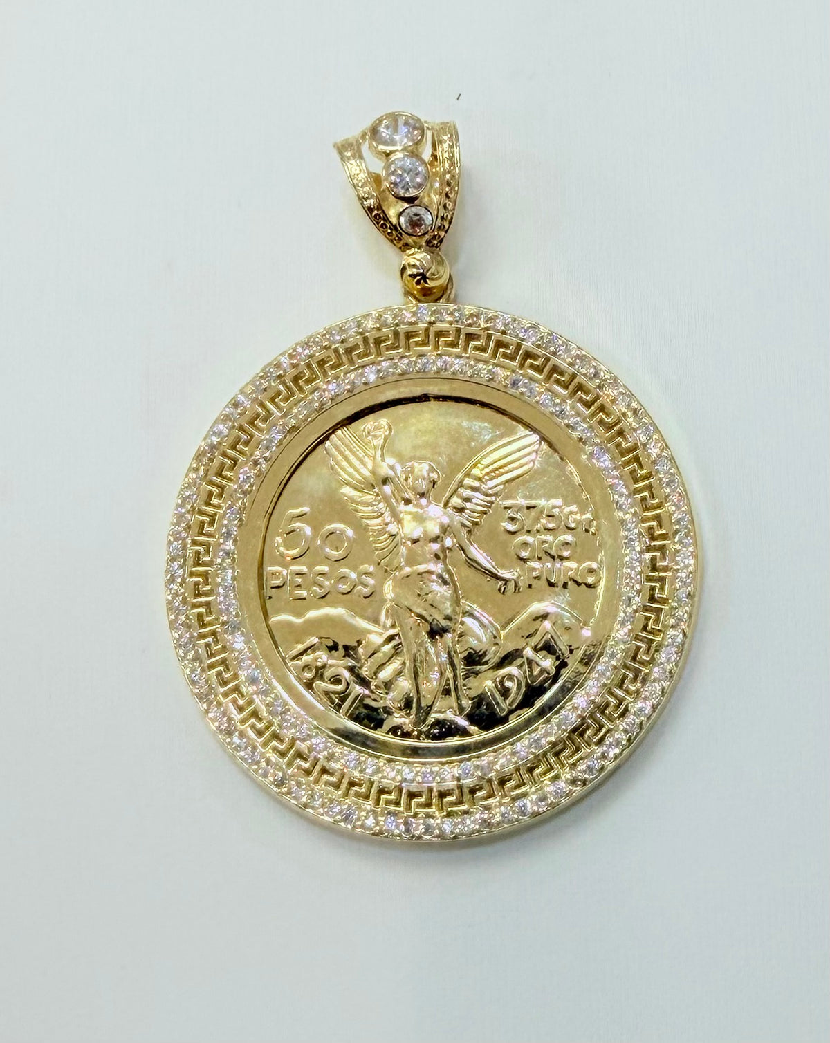 1765- NEW 10K Gold Centenario Medallion Pendant (44mm) W.G