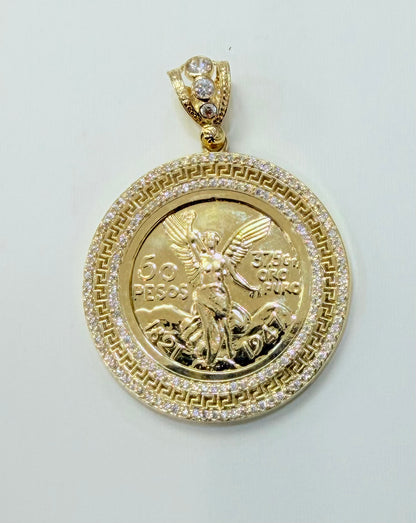 1765- NEW 10K Gold Centenario Medallion Pendant (44mm) W.G