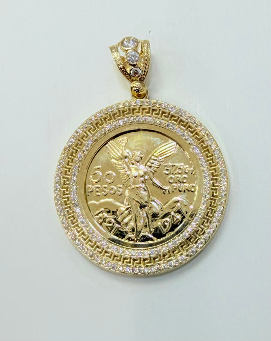 1765- NEW 10K Gold Centenario Medallion Pendant (44mm) W.G