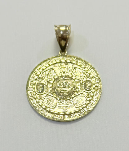 1726- NEW 10K Gold Aztec Mayan Calendar Pendant (2.86mm)