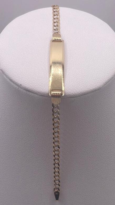 00165- NEW Cuban Link ID Bracelet Two Tone With Plate 7” (W.G)