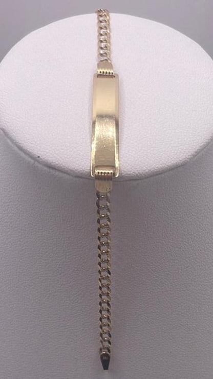 00165- NEW Cuban Link ID Bracelet Two Tone With Plate 7” (W.G)