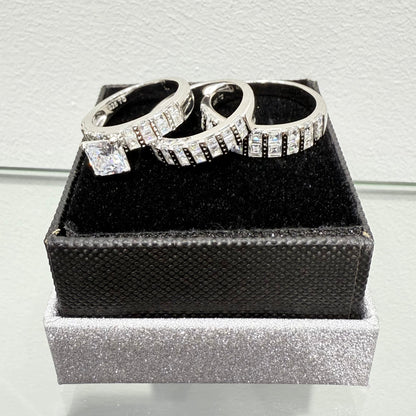 s1136- .925 Sterling Silver Wedding Ring Set W/ Square Cz Stone W.G