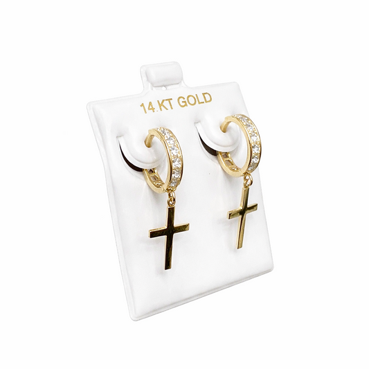 1545- NEW 14K Dangling Cross Stud Earrings W.G