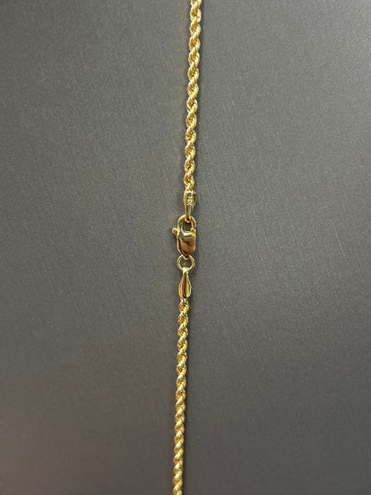 C10-NEW 14k Semi Solid Rope Chain 20” (2mm) and CZ Red Cross Pendant. W.G