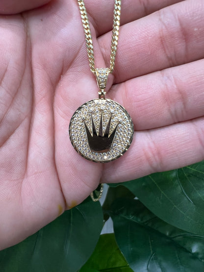 1219- NEW 14K Rolex Style Full Cz Gold Pendant W.G