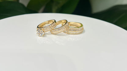 1226- NEW 14K Trio Baguette Cut Wedding Ring Set W.G