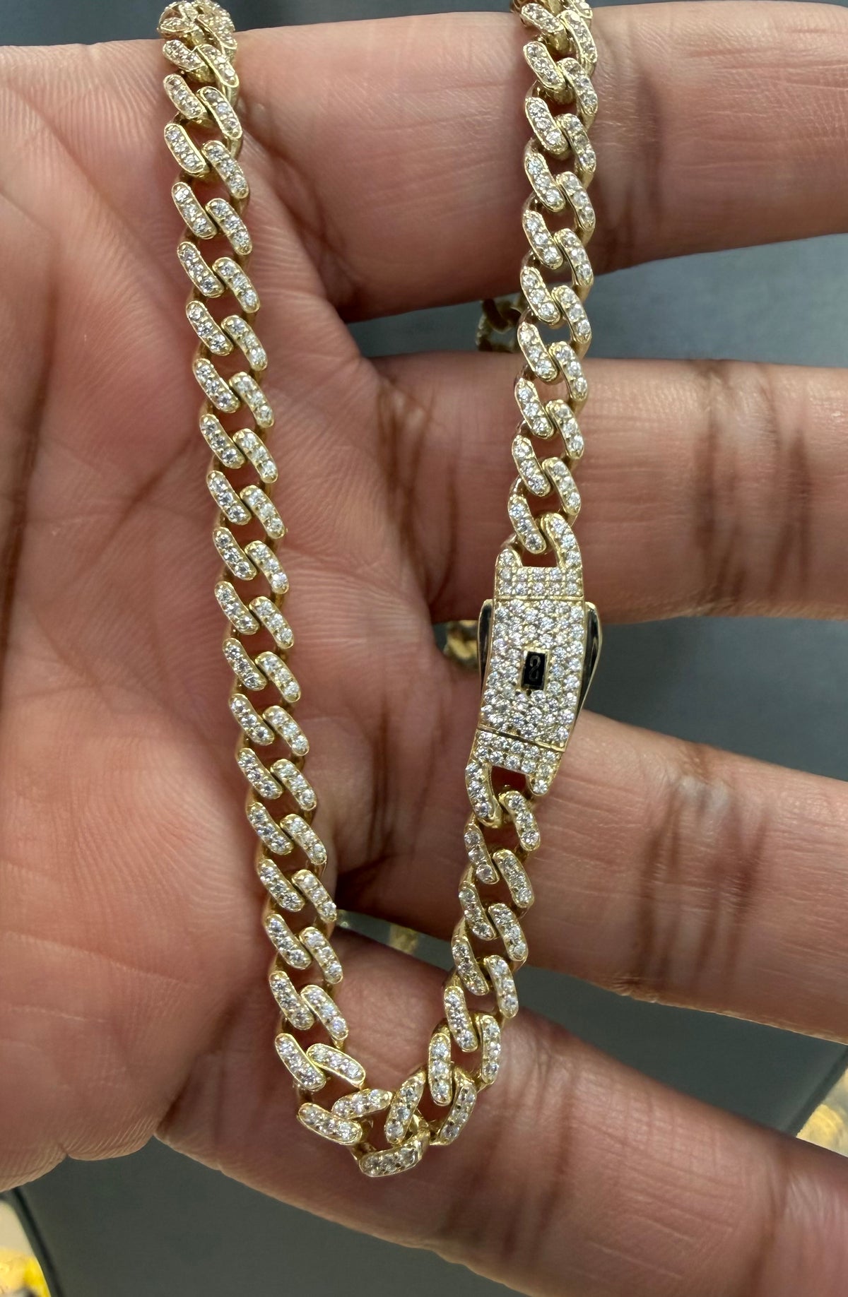 1748- NEW 14K Hollow Cuban Monaci Chain w/ Zirconia 16” (5mm) W.G