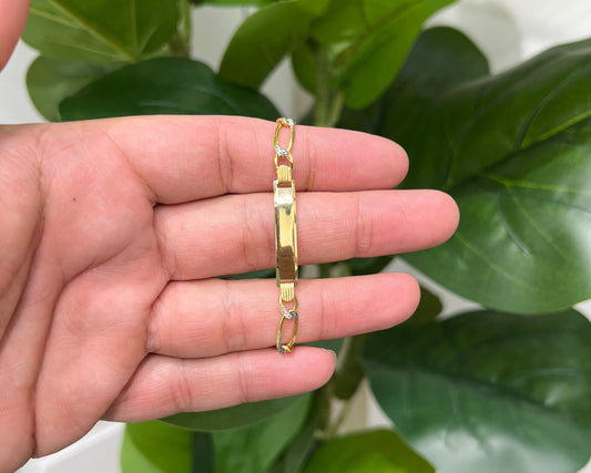 1236- 14K Solid Figaro ID Bracelet Two Tone W.G
