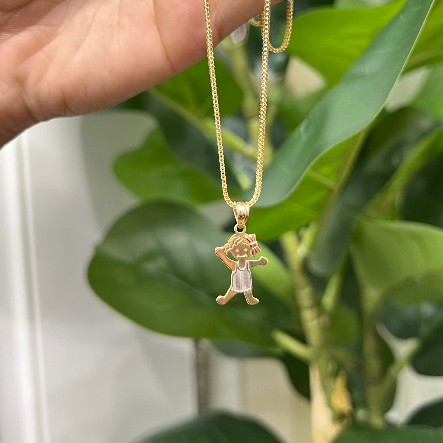 00121- NEW 14K Gold One Girl Pendant (W.G)
