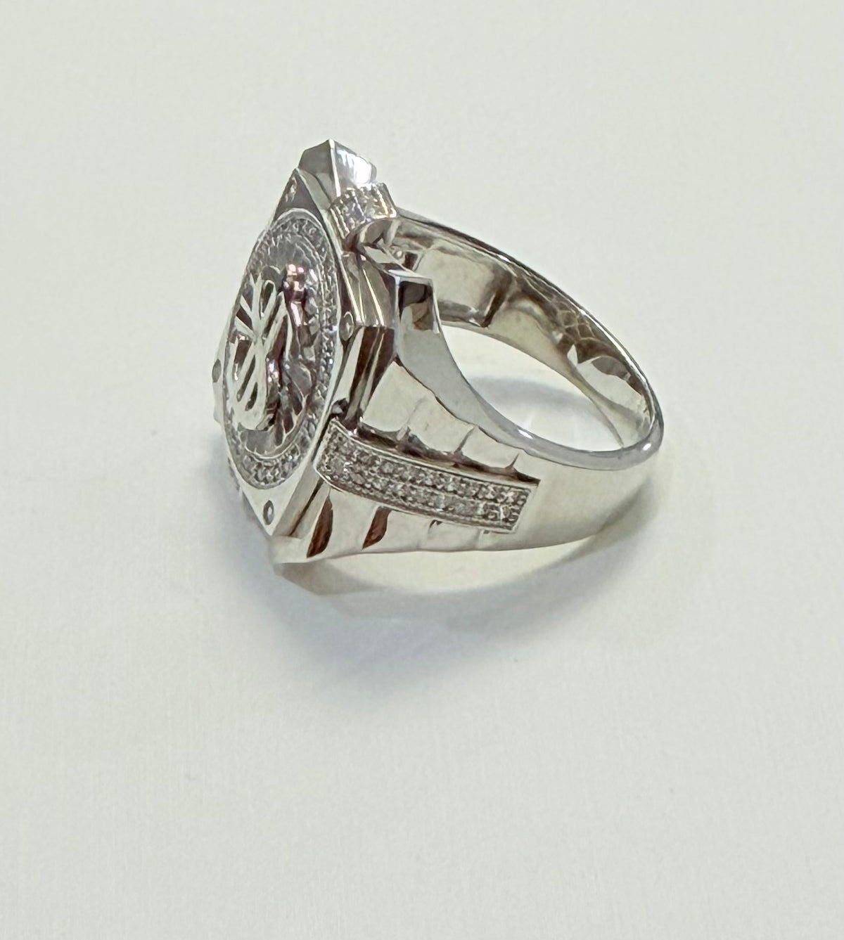 S397- 925 Sterling Silver Men's Dollar Sign Ring