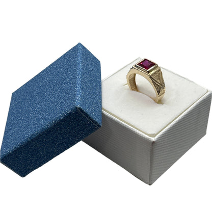 872- NEW 14K Square Red Stone Ring