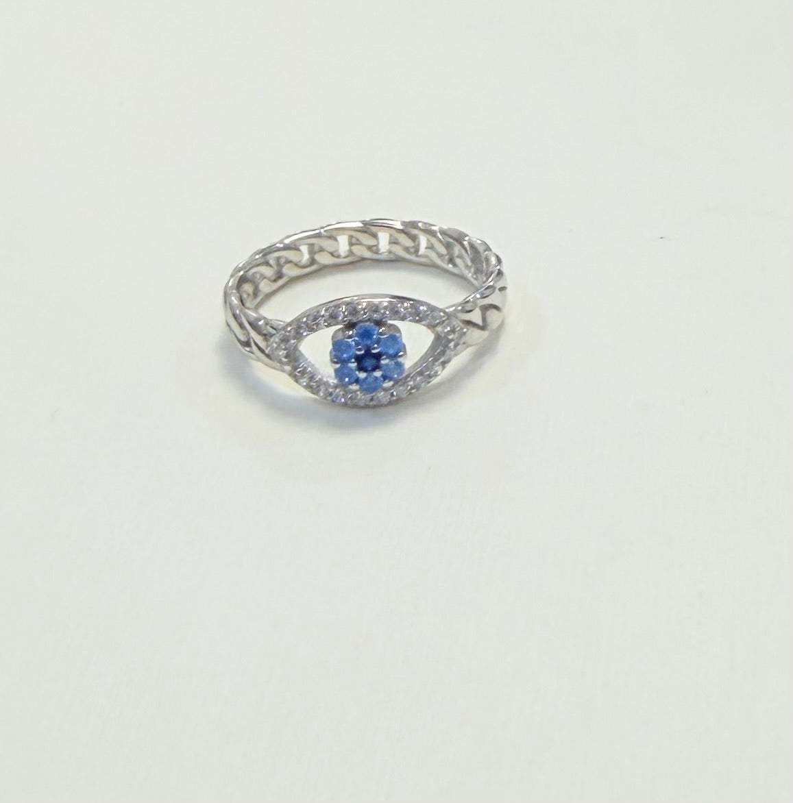 S760- NEW .925  Sterling Silver Evil Eye Full Cz Women's Ring W.G