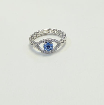 S760- NEW .925  Sterling Silver Evil Eye Full Cz Women's Ring W.G