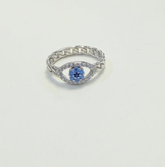 S760- NEW .925  Sterling Silver Evil Eye Full Cz Women's Ring W.G