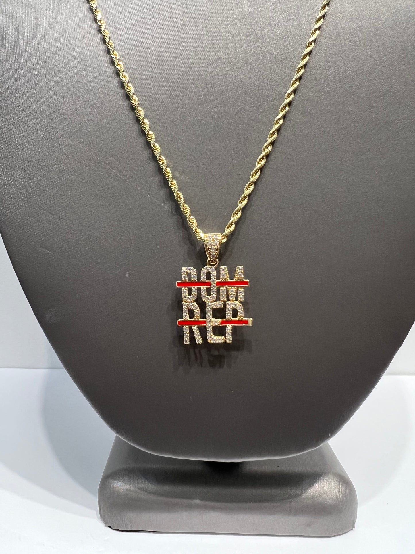 1191- NEW 14k Hollow Yellow Gold Rope Chain & Dom Rep Pendant Set (2mm)W.G