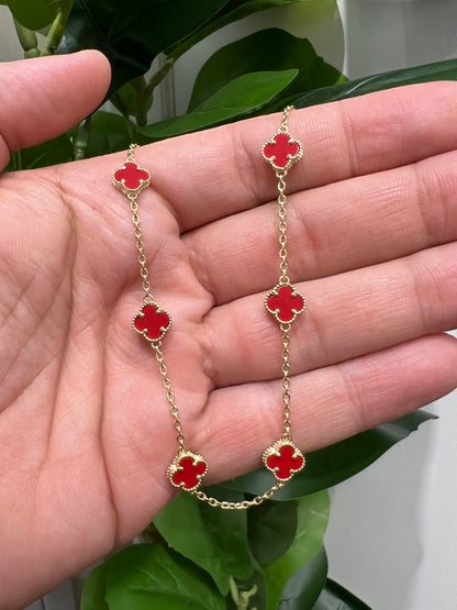 1609- NEW 14K Red Trebol Necklace 19"+1" ext (8mm) W.G