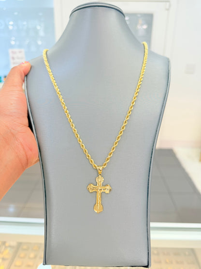 C48- NEW 10K Rope Chain 24” (4.2mm) & 10K Cross Pendant Set W.G
