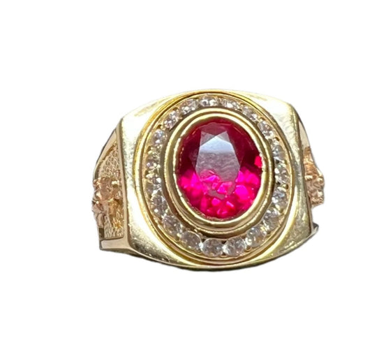 0011- NEW 14K Yellow Gold Ring With Red Stone (W.G)