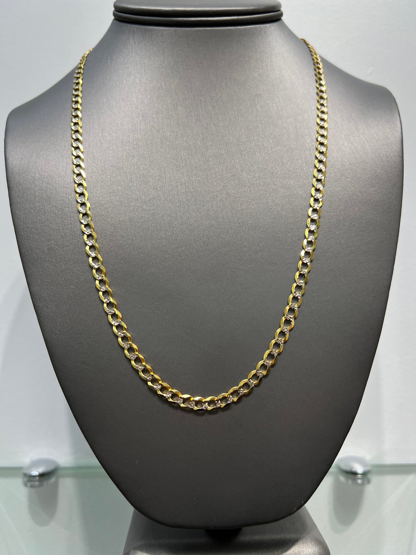 1208- NEW 14K Solid Flat Cuban Curb Link Two Tone Chain (4.7mm) W.G