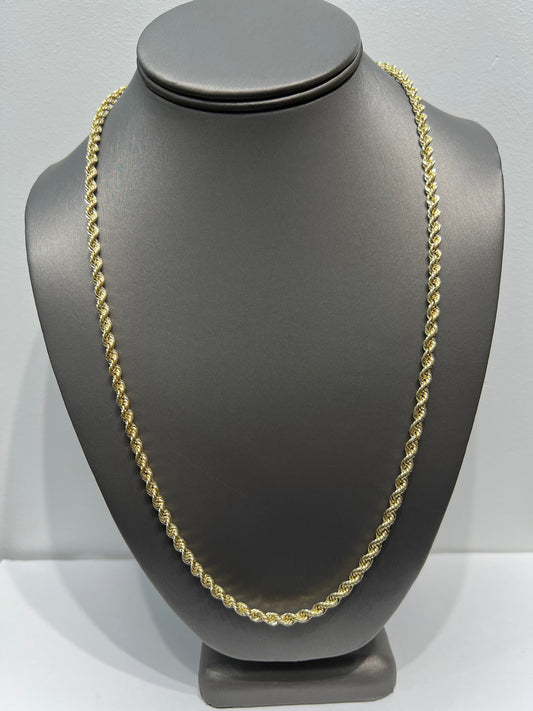 1329- NEW 10K Hollow Rope Chain (4.2MM) W.G