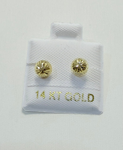 1700- NEW 14k Gold Diamond-Cut 5.3mm Domed Stud Earrings W.G