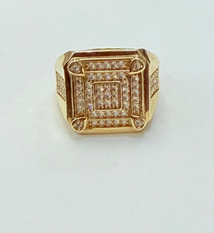 1355- NEW 14K Full Cz Classic Square Fashion Men's Ring W.G