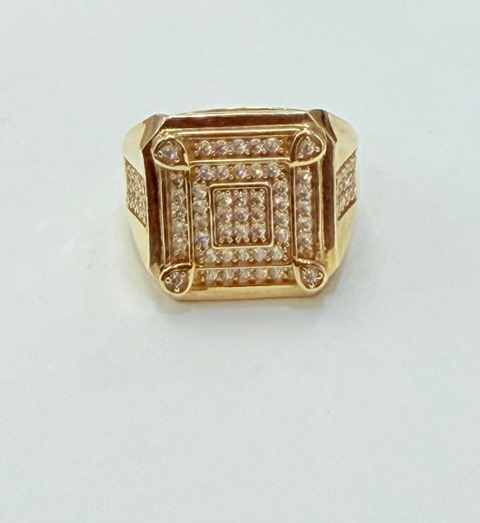 1355- NEW 14K Full Cz Classic Square Fashion Men's Ring W.G