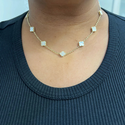 1590- NEW 14k White Trebol Necklace 17”+ 1”ext (1.90mm) W.G