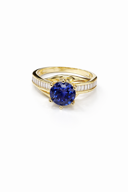 1524- NEW 10K Gold Round Sapphire Fashion Ring W.G