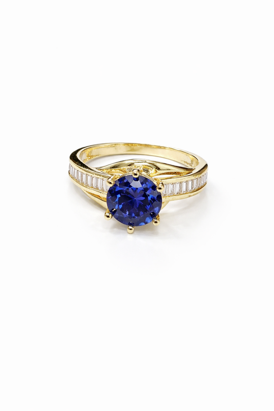 1524- NEW 10K Gold Round Sapphire Fashion Ring W.G