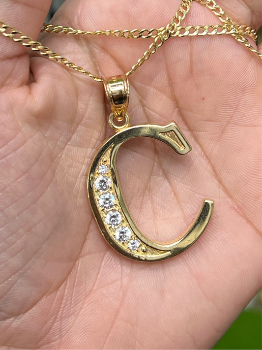0073- NEW 14K Initial C Letter Pendant W.G