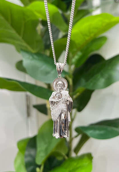 S266-NEW .925 Sterling Silver St. Jude Medium Pendant W.G