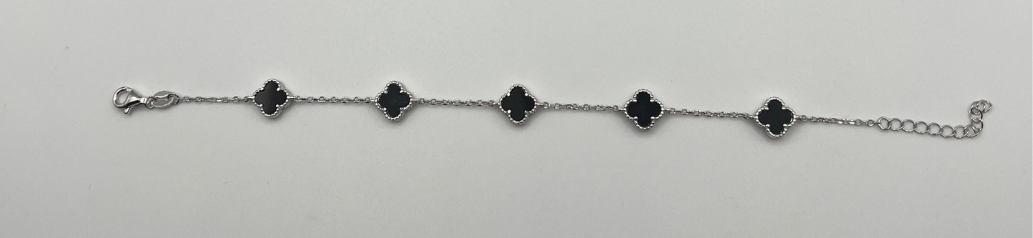 S789- NEW Sterling Silver Black Van Clover Bracelet (7.6mm) W.G