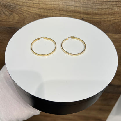1287-NEW 14K Hollow Hoop Earrings (3.2X37mm) W.G