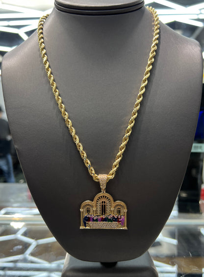C43- 14K Hollow Rope Chain 20” (4.10mm) & The Last Supper Pendant Set