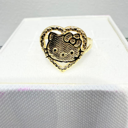 1055- NEW 14K Hello Kitty Heart Shape Ring W.G