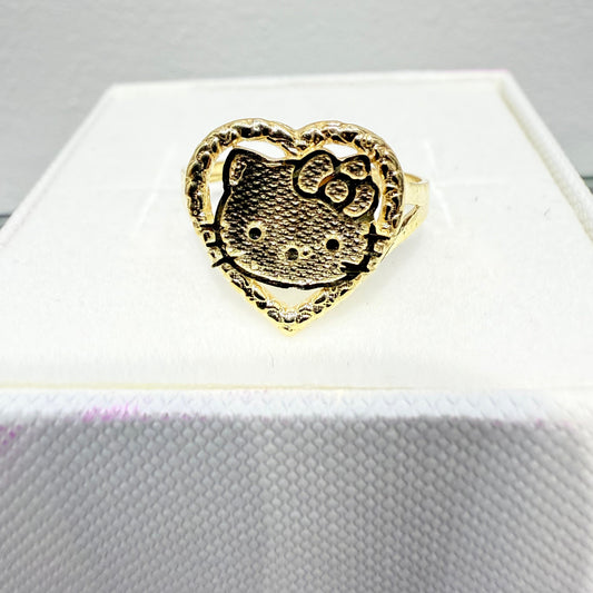 1055- NEW 14K Hello Kitty Heart Shape Ring W.G