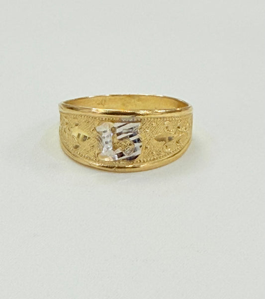 1516- NEW 10K Two Tone Gold Quinceañera Ring Band W.G