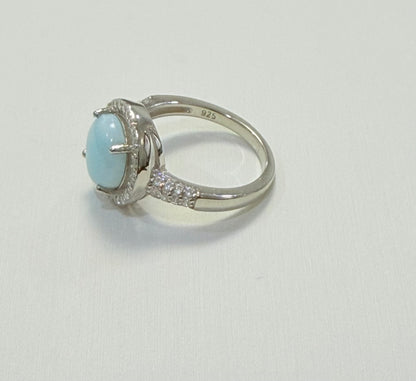 S901- NEW .925 Sterling Silver Round Larimar Women’s Ring W.G